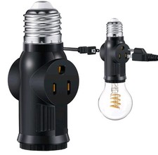 2Pcs Light Bulb Outlet Socket Adapter E26/E27 Lamp Bulb to 2/3 Prong Plug Black