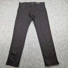 Replay Jeans Mens W34 L30 Black Anbass Slim Tapered Denim Pants Casual Zip Fly
