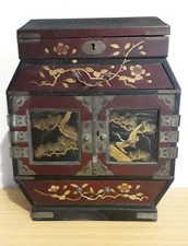 Meiji Japanese Kodansu, laquer and gilt design with crane detail