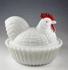Vintage Westmoreland Hen On Best White Milk Glass 5”