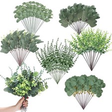 120 Pcs 6 Kinds Mixed Eucalyptus Leaves Stems Bulk Artificial Eucalyptus Leav...