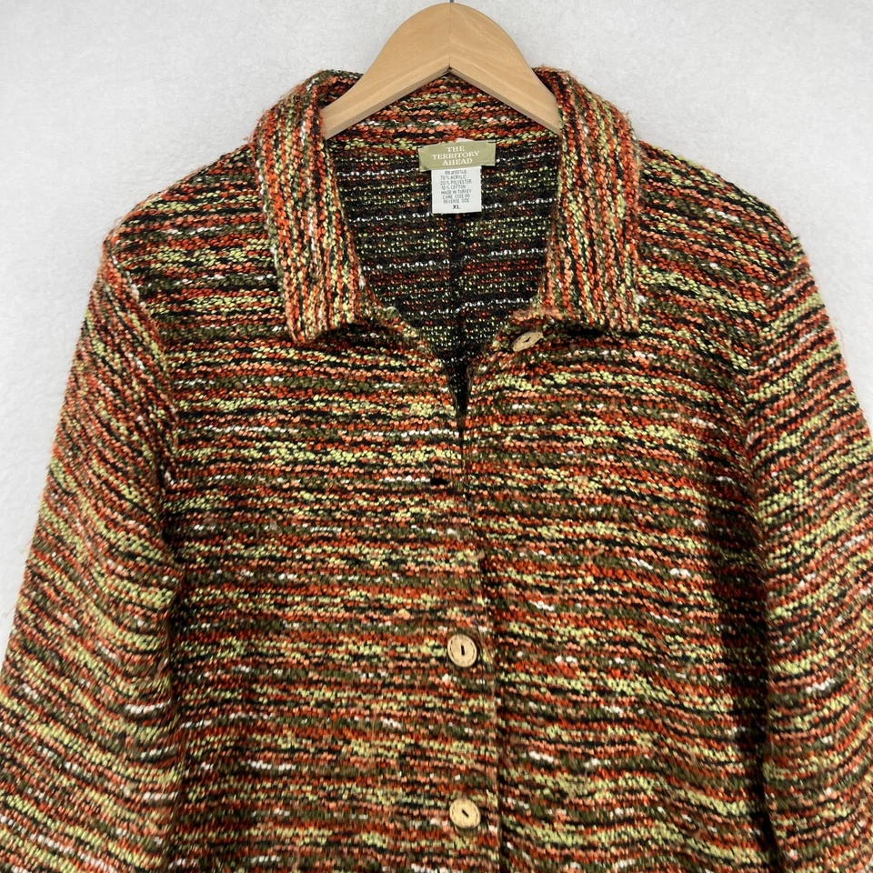 Blazer para mujer THE TERRITORY ADVANCE XL tweed mezcla de algodón chaqueta con botones naranja Foto 3 de 4