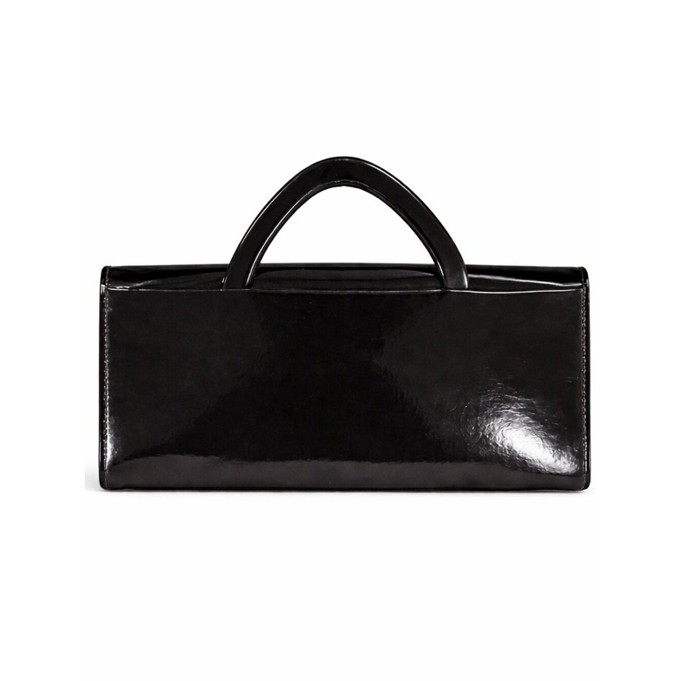 Vintage Glossy Black Patent Wallet Clutch with Retractable Handle