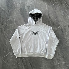 NEW Mertra x Umbro Double Hood Hoodie Grey Embroidered Graphic Hoodie