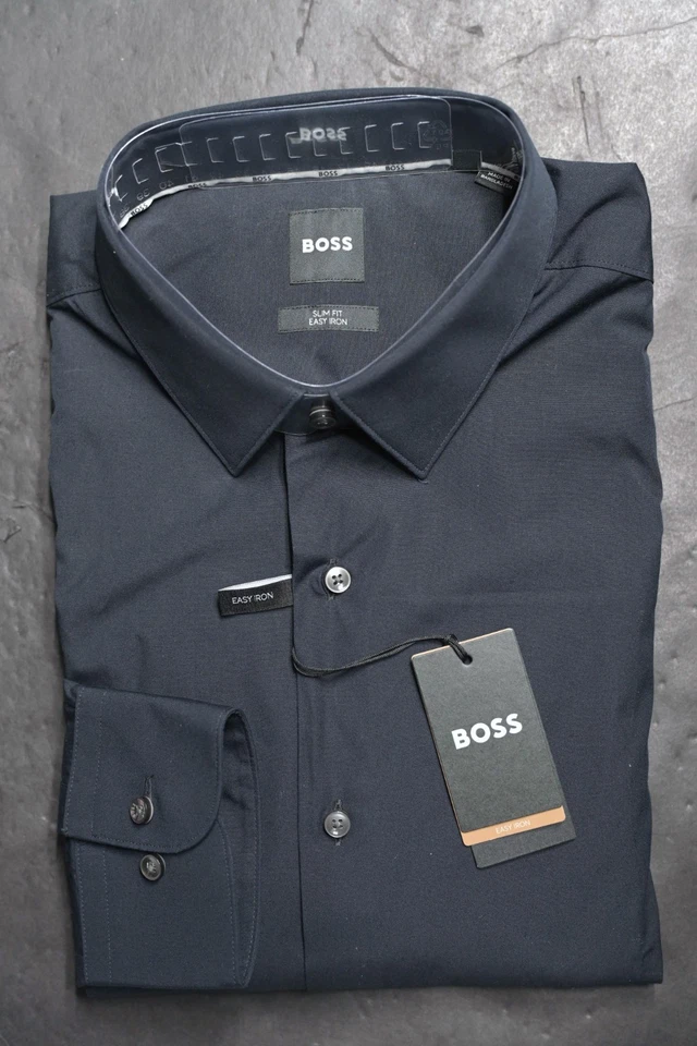 Hugo Boss Camicia Da Uomo Slim Fit Blu Navy Easy Iron In Cotone 38 15 - Immagine 2 di 4