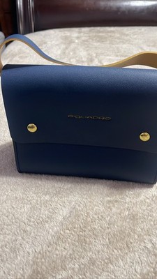 Piquadro Blue Leather Crossbody Shoulder Bag Gold Hardware Flap Closure