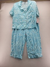 Joyspun Womens Pajamas XL 16-18 Aqua Notch Top 2 Piece Short Sleeve Pant Set
