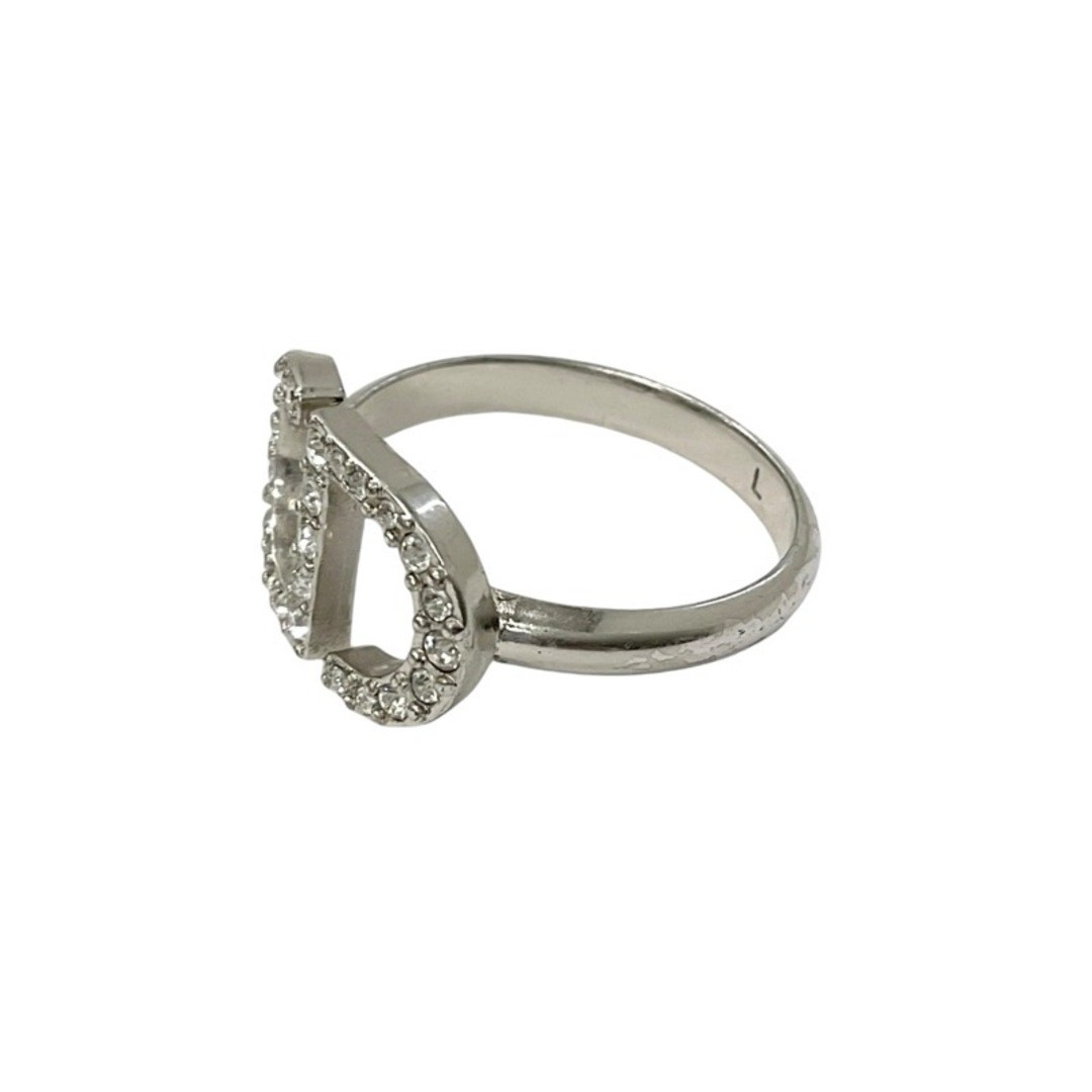 Dior Christian Petit CD Ring Silver Rhinestone Logo Used