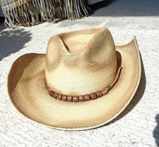 Stetson Rodeo Dr. Collection Western Cowboy Hat Mens L Tan Straw Beads Ties