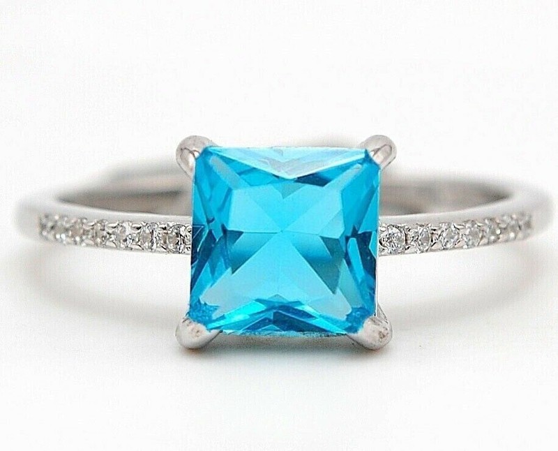 3CT Heat Treated Blue Topaz 925 Sterling Silver Ring Jewelry Sz 8 U4-5
