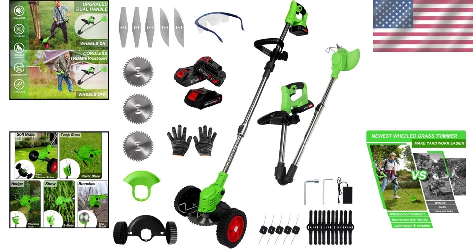 Cordless Electric Weed Wacker 21V 3 Batteries Foldable Lightweight Garden Tool - Image 2 of 4