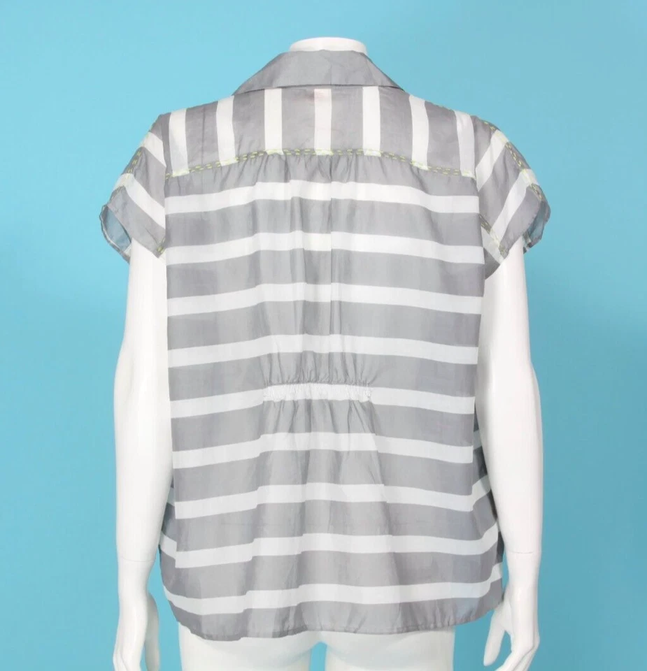 NUEVO SIN ETIQUETAS SUNDANCE Top a Rayas Transparentes Gris Blanco Bordado Naranja Cuello Talla M 741 Foto 4 de 4