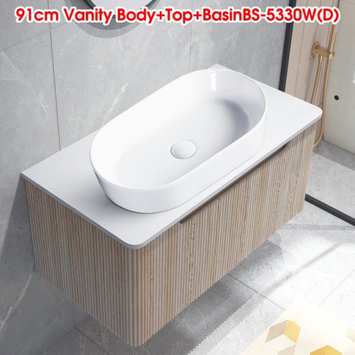 ACA Vanity Unit 610/760/910mm Basin Bathroom Cabinet Storage Wall Hung Sink Oak - Picture 63 of 67