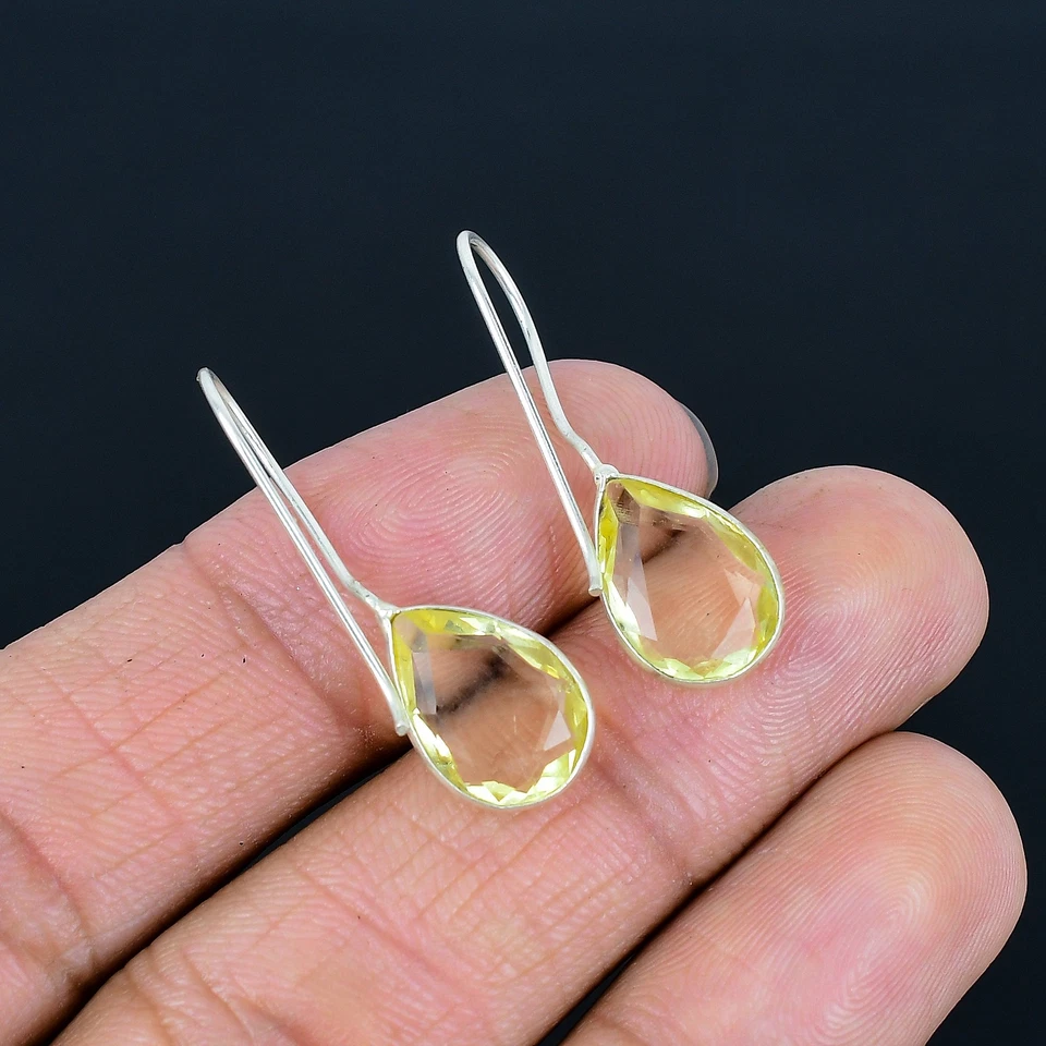 Подарочные серьги из стерлингового серебра 925 пробы с лимонным кварцем грушей 1,4 дюйма VJ 5273 - Изображение 4 из 4