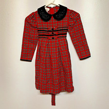 Bonnie Jean NY Girls Dress 5 Holiday Red Plaid Black Velvet Bows Christmas