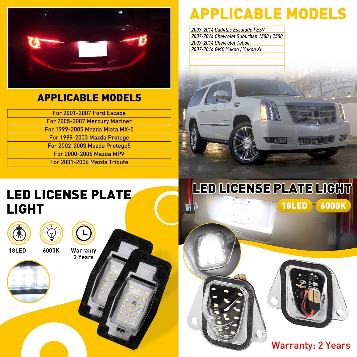 White 18 License LED SMD Plate Lights For Lamps 99-05 Mazda Miata Tribute MPV 2x