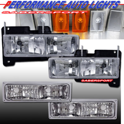 Euro Clear Headlights and Park Signal Lights for 1990-1993 Chevy C/K Full Size 