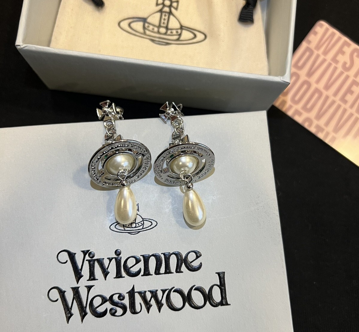 Vivienne Westwood nana Drop Pearl Earrings Silver orb One Pair