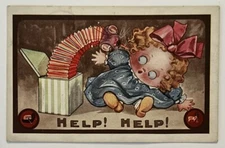 Little Girl Jack In Box Help Me Kute Kiddies Series Antique Postcard