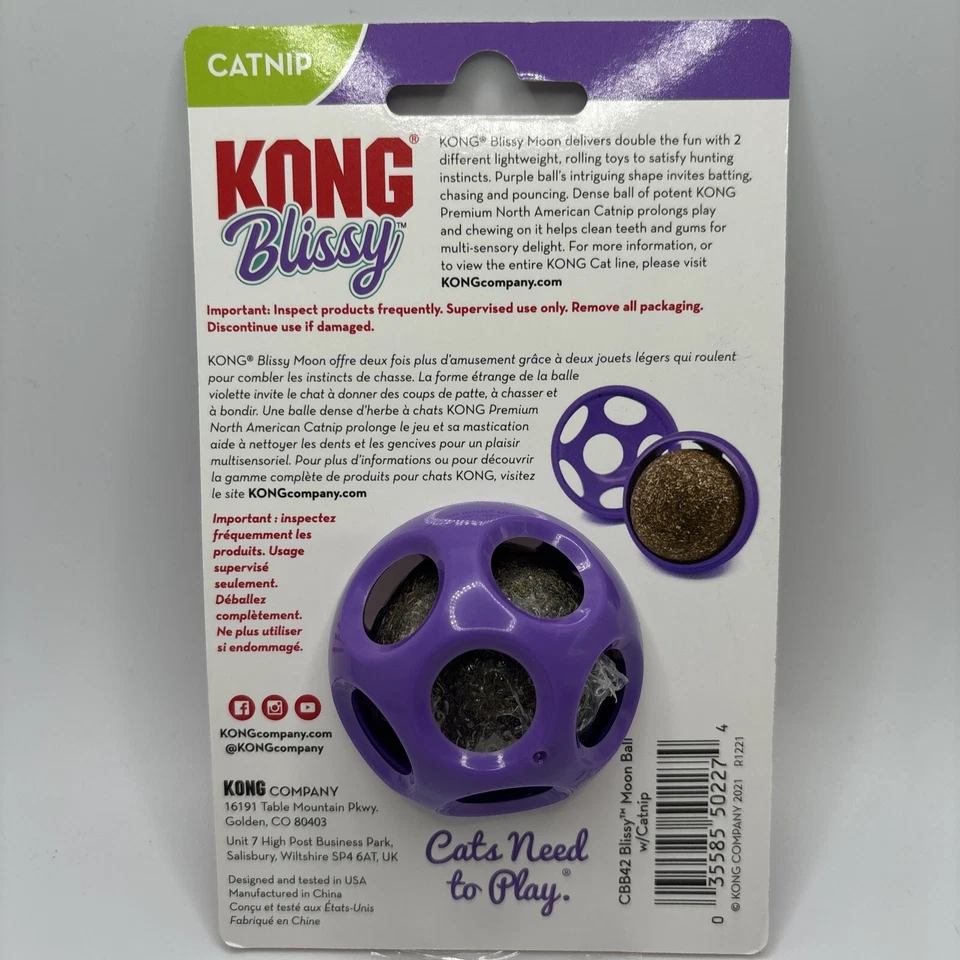 Kong Blissy Moon Ball 2 in 1 Batting Chasing Pouncing  Catnip Cat Toy - Image 2 of 2