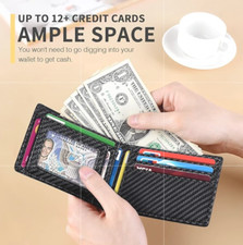 Slim Leather Wallet for Men W/ 11 Card Slots RFID Blocking Bifold Minimalist