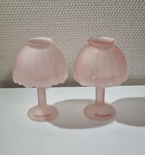 PAIRE DE PHOTOPHORE BOUGEOIR VERRE DÉPOLI ROSE BERGÈRE DE FRANCE LAMPE DE FÉE 