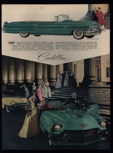 1956 CADILLAC Convertible Car - BOSTON MUSEUM OF FINE ARTS - Bergdorf VINTAGE AD - Afbeelding 1 van 1