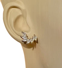 Kenneth Jay Lane KJL Crawler Stud Gold Plated Marquise-cut Crystal Earrings New