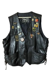 Vintage Harley Owners Group Genuine Leather vest With Vintage Pins SIZE XL
