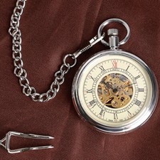 Luxury Self Winding Automatic Pocket Watch with Chain Open Face Gifts for Men