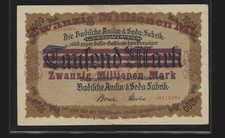 Ludwigshafen am Rhein 20 milionów marek BASF MM: W4-a Notgeld (649-J