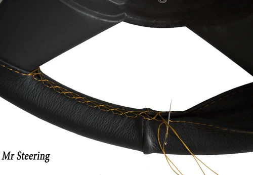 CUBIERTA VOLANTE CUERO NEGRO PARA ROVER CITYROVER 2003-2006 COSTURAS DORADAS - Imagen 3 de 4