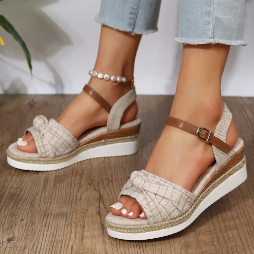 Damen Sommer Freizeit offene Zehenpartie Keilabsatz bequem Knöchelriemen Sandalen Strandschuhe - Bild 67 von 94