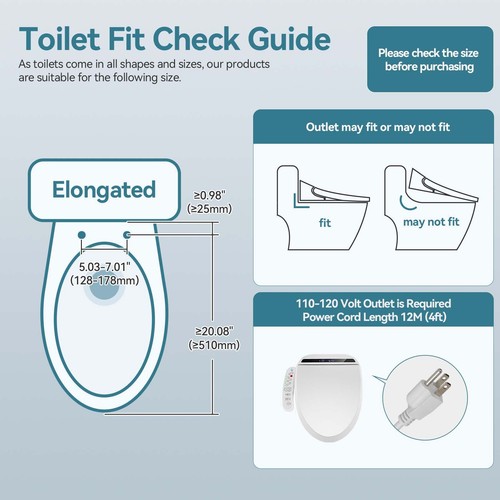 Smart Toilet Bidet Lid Heated Toilet Seat with Self-Cleaning Nozzle Warm Air Dry - Picture 22 of 31