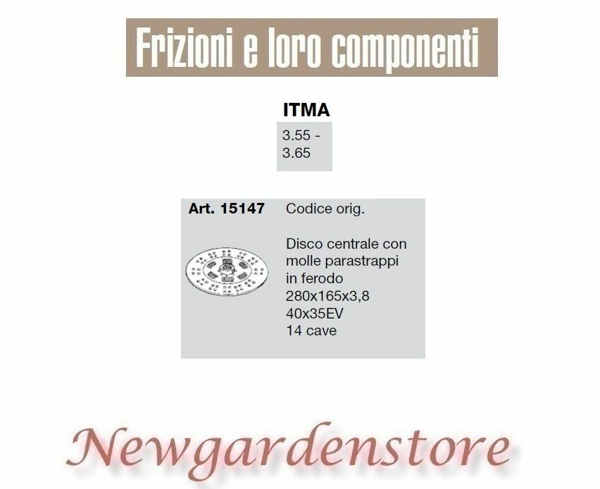 Disco Frizione 15147 ITMA 3.55 3.65 | 280x165x3,8 mm 14 Cave Prezzo