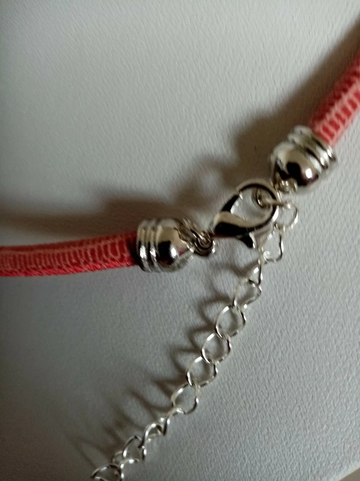 Halsband Leder Echsen Prägung mit Perlmutt Anhänger 46+4 cm - Bild 4 von 4