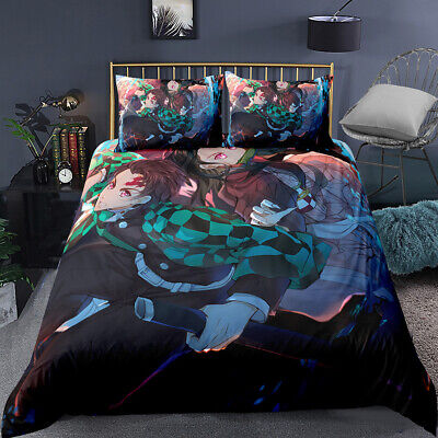 Demon Slayer Bedding Set 3pcs Anime, Anime Bed Sheets Queen Size