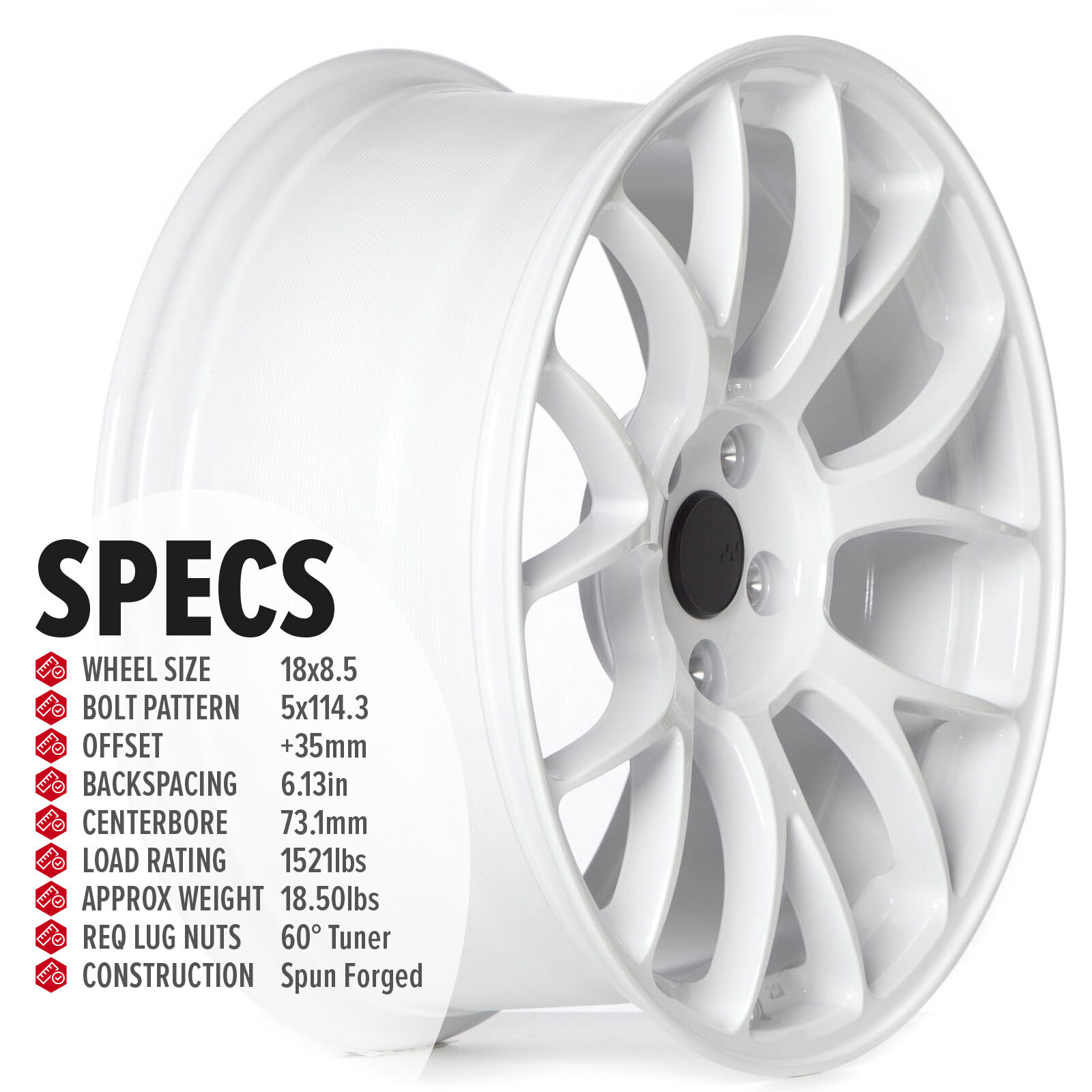 CIRCUIT CSF2 18x8.5 5x114.3 +35 GLOSS WHITE SPUN FORGED JDM WHEELS (SET ...