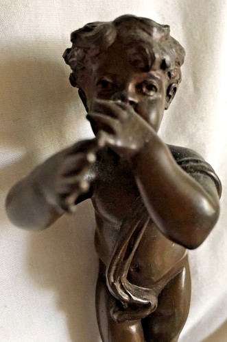 Vintage Bronze Cherub Sculpture by Louis Kley on Pedestal. Signed on Base - Picture 8 of 8