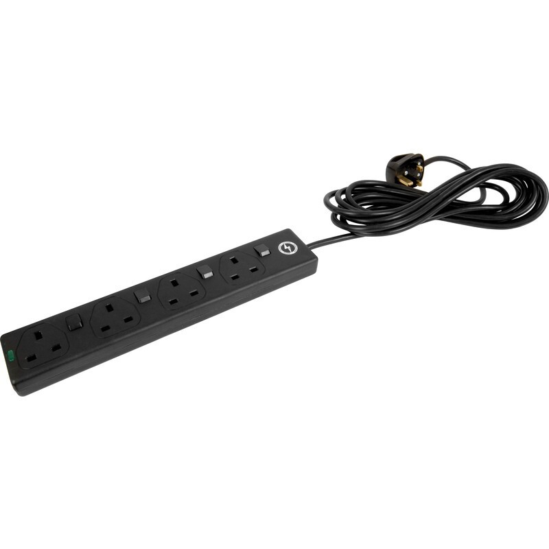 4 Gang 5 Meter Extension Lead Cable Individually Switched UK Mains