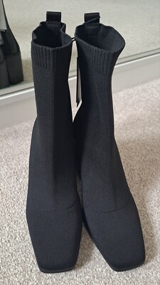 Womens Ladies Marks Spencer Black Vegan Sock Ankle Boots Bnwt