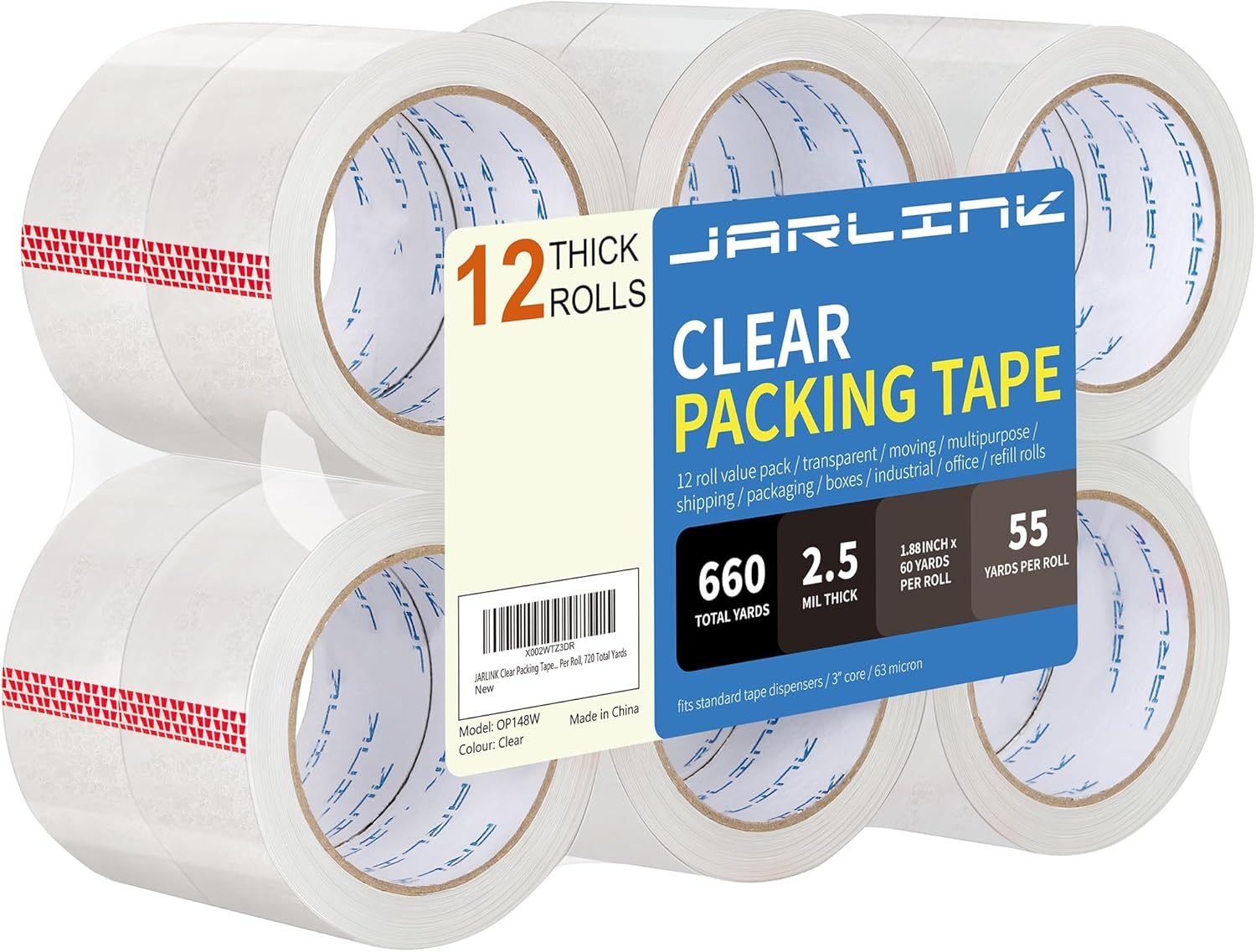 1.88-Inch 55-Yard Heavy Duty Clear Packaging Tape, 12 Rolls