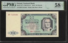 Poland 20 Zlotych 1948 PMG 58 EPQ  Pick #137 Series HW