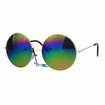 Rainbow Mirror Lens Sunglasses Womens Oversized Round Circle 