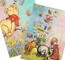 Vintage Winnie the Pooh Collage - Set of TWO 5x7 Craft Cotton Fabric Blocks