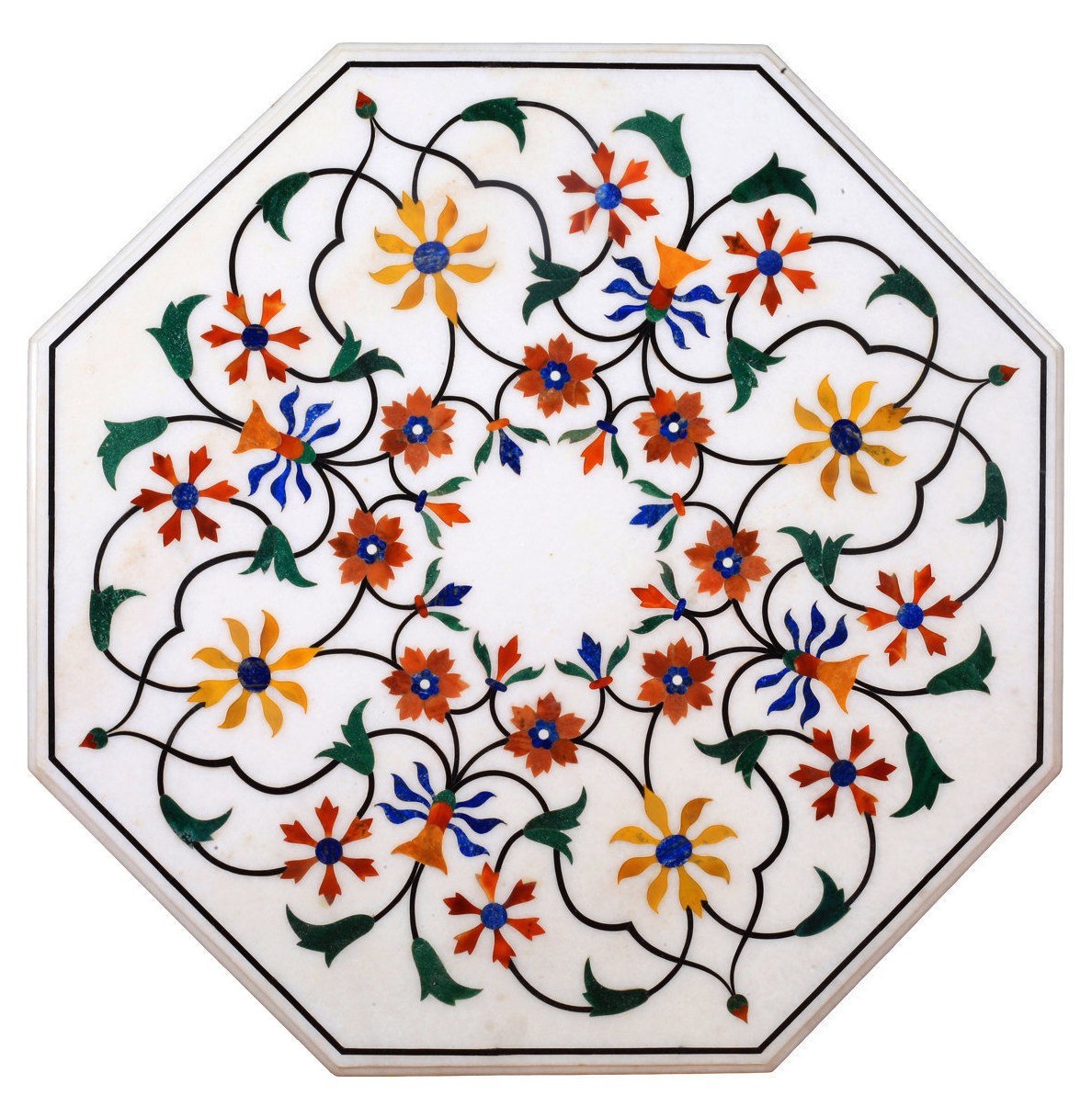 24-Inch Handmade Pietra Dura Lapis Marble Coffee Table Top Inlaid Home Decor Gift  