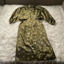 ZARA GREEN SATIN BATWING SLEEVE TIGER PRINT MIDI SHIRT DRESS