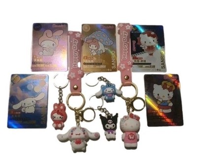 Sanrio Figur Schlüsselanhänger Cinnamoroll Hello Kitty Kuromi Melodie + Karten 10 Stück Set