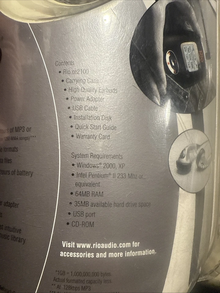 Vintage New Sealed 2005 Rio CE2100 MP3 Player 2.5 GB 625 Songs USB 2.0 NIB - Image 4 of 4