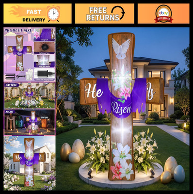 4.5ft Inflatable Easter Cross Decoration - LED Lights for Outdoor Yard Garden Pa